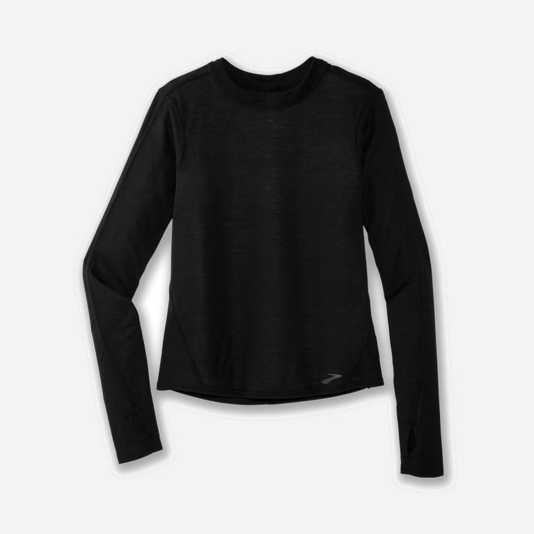 Brooks Distance NZ - Women's Long Sleeve Running Shirt - Heather Oatmeal/Black (92374-WKZR)